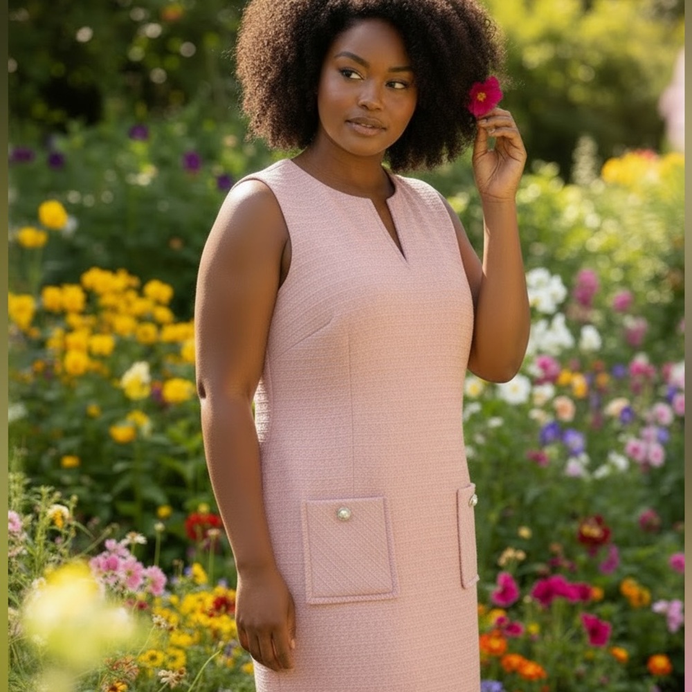 Karl Lagerfeld Blush Pink Textured Midi Dress